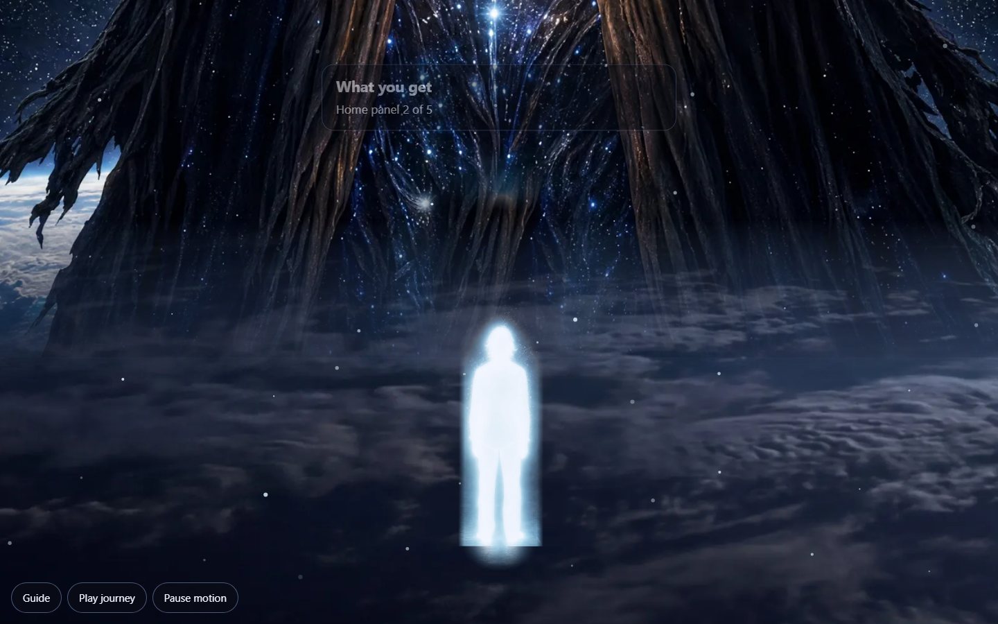 The preview during the fall: he sinks past the guardian toward the Earth
