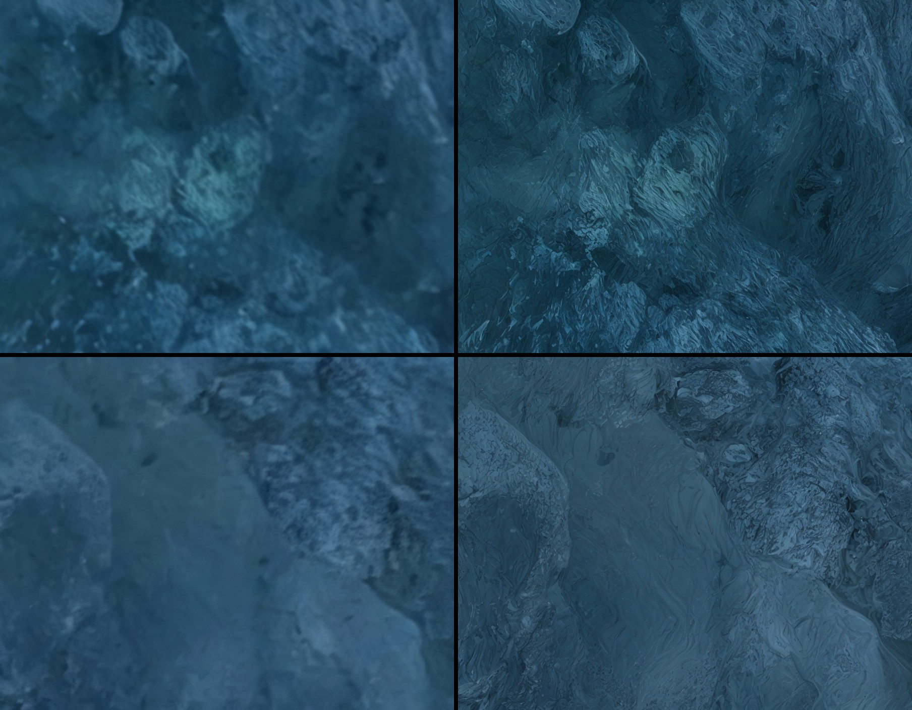 Two places on the ice floor, before on the left and after on the right